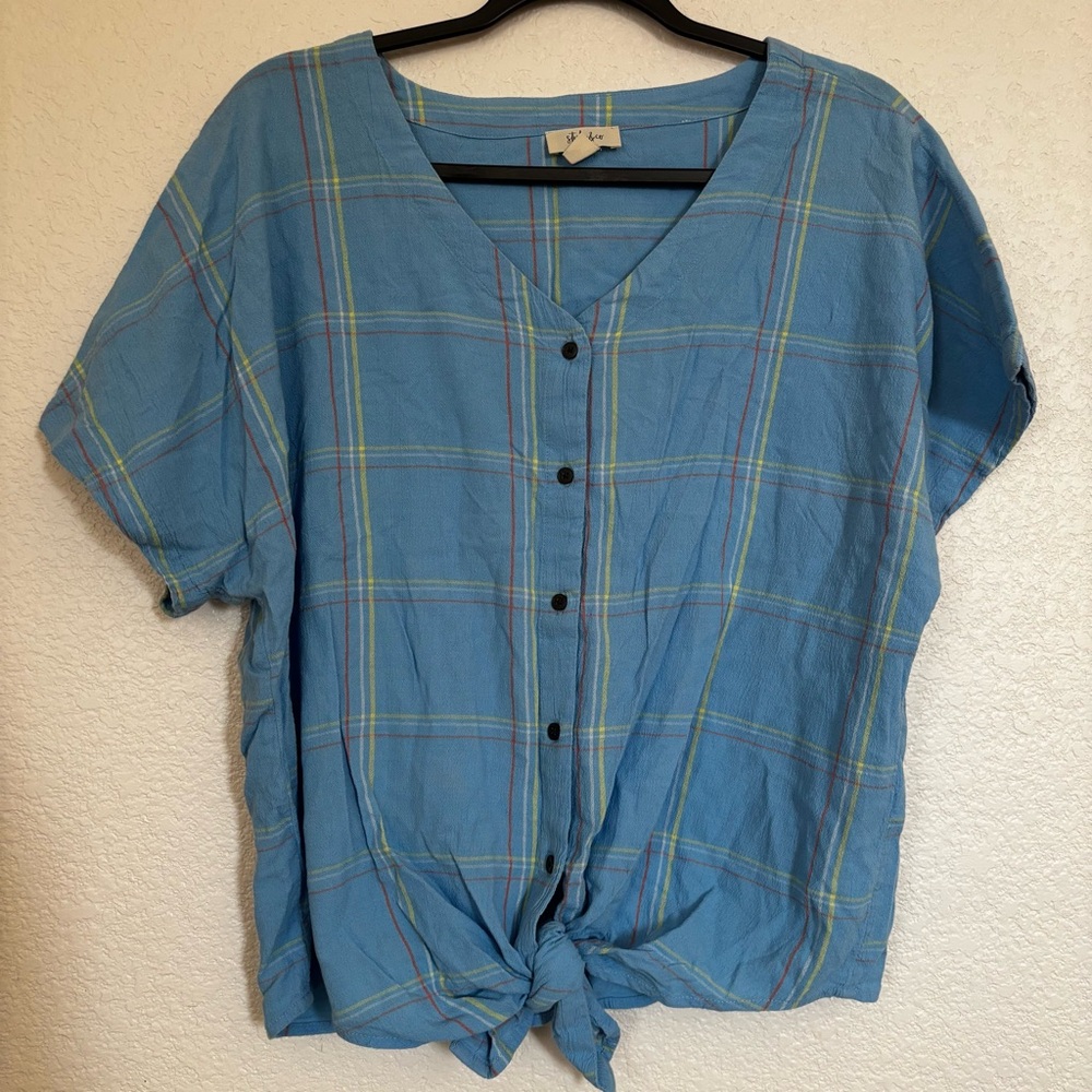 Style & Co. Blue Plaid Button-Down Shirt